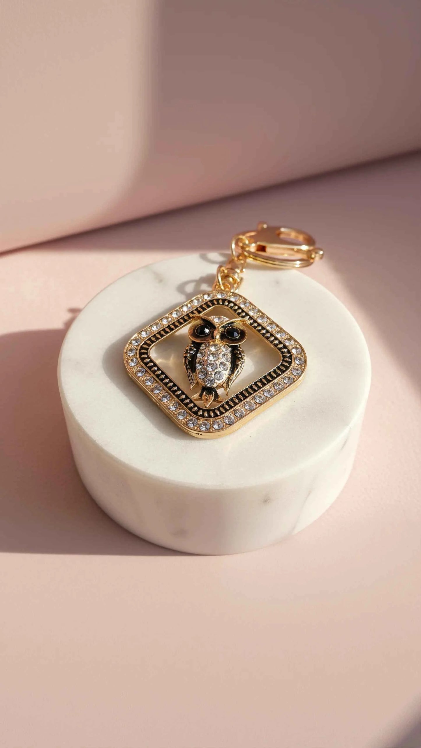 Square Crystal Owl Key Ring & Bag Charm