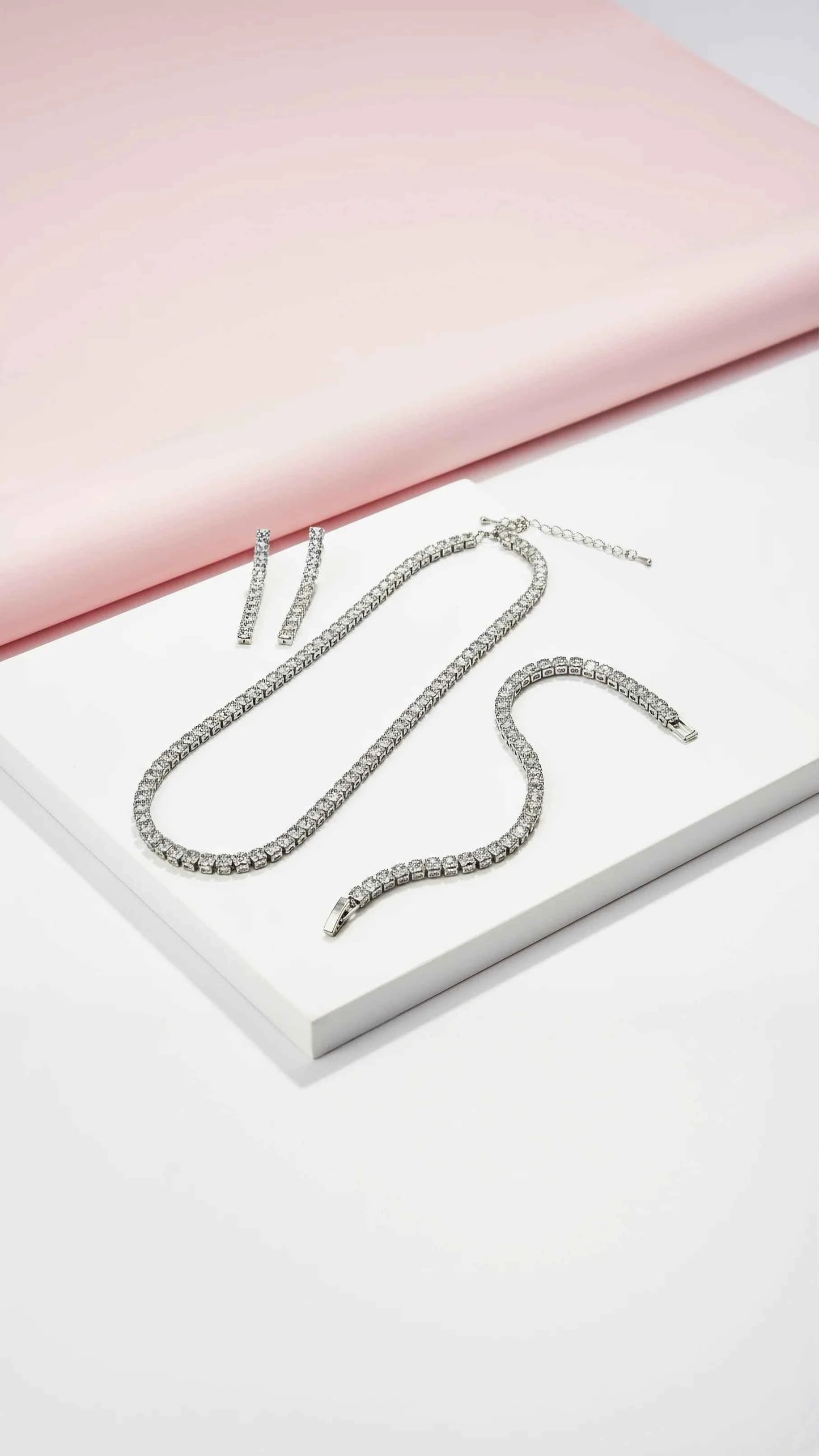 Square Cut Crystal Tennis Necklace Trio Set