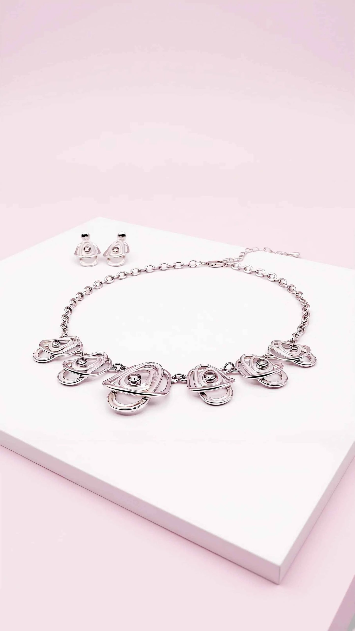Abstract Layered Crystal Necklace & Earrings Set