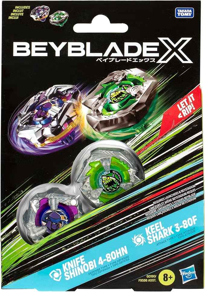 Beyblade X Knife Shinobi 4-80HN and Keel Shark 3-80F Top Dual Pack Set