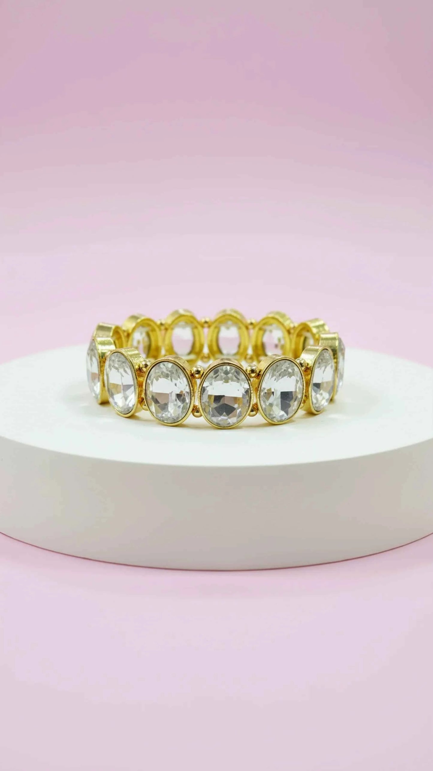 Oval Clear Crystal Gold Bracelet