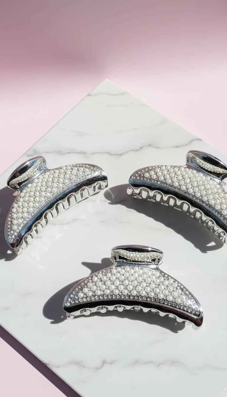 Crystal & Pearl Hair Clamps Pack of 12