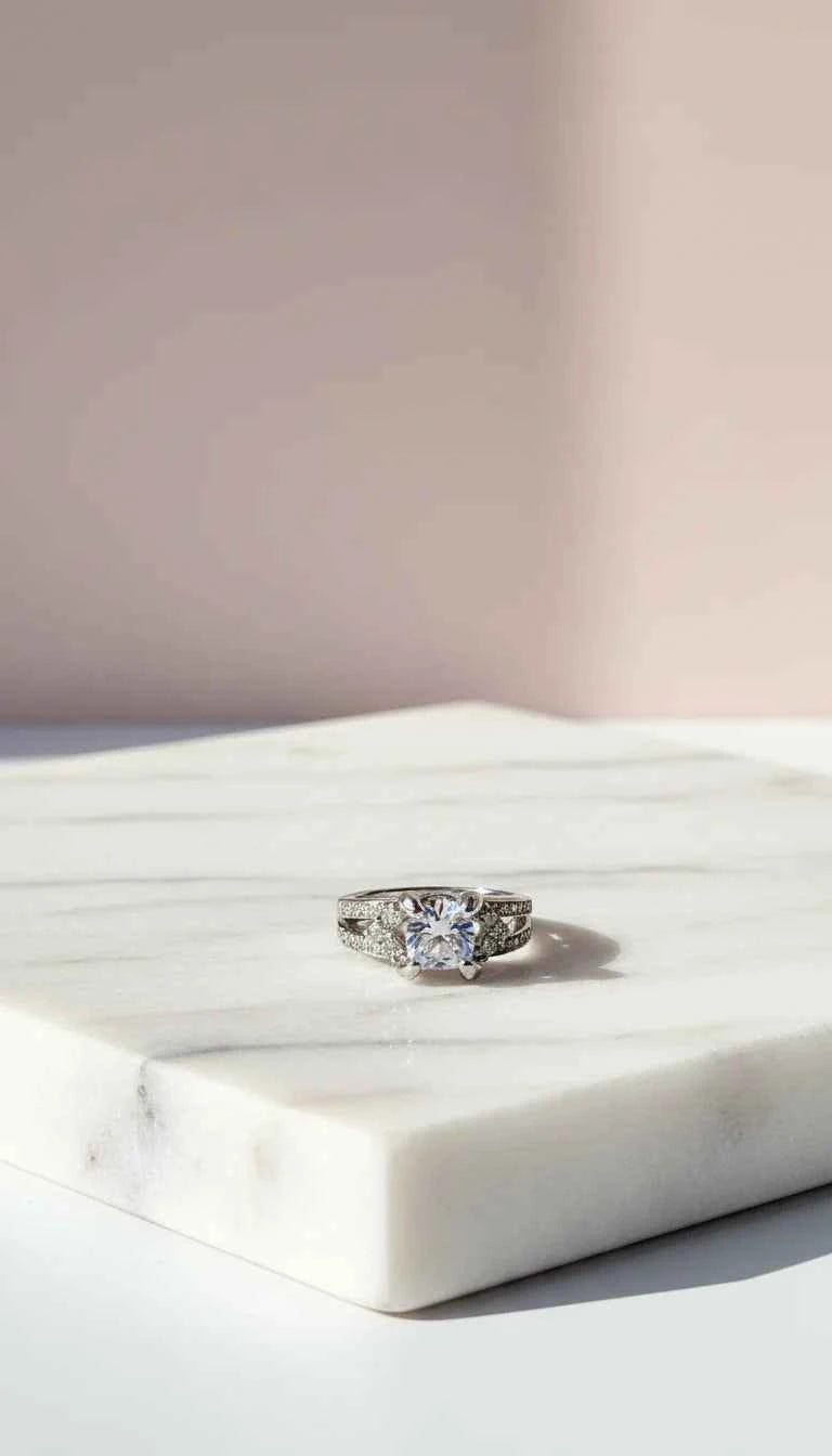 Square Cut Crystal Ring Silver Box set of 12