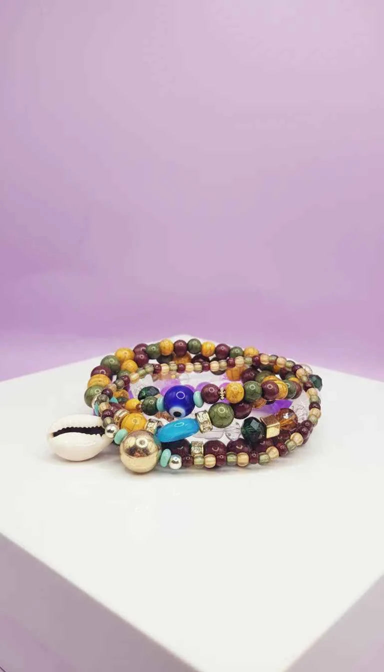 Shell Charm Ceramic Beaded Bracelet Set