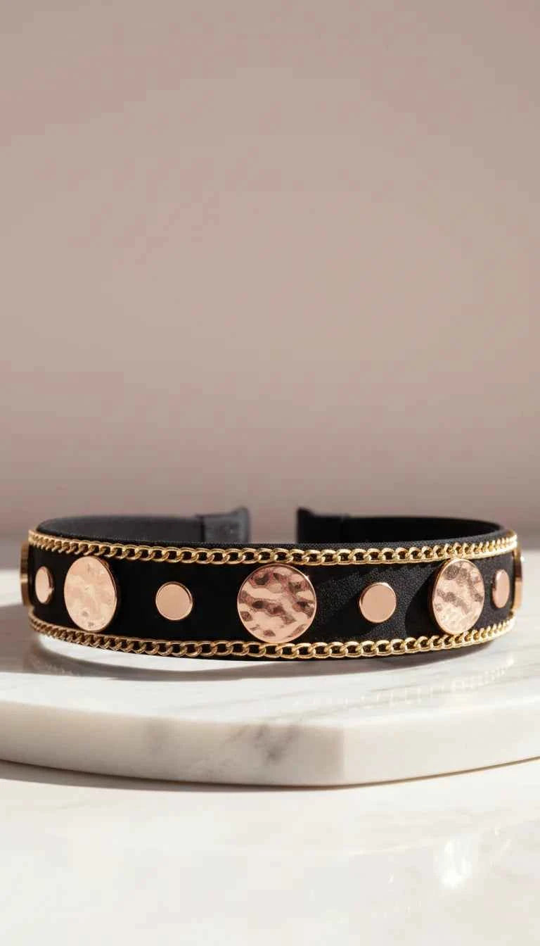 Women’s Black & Gold Satin Statement Headband & Hair Band