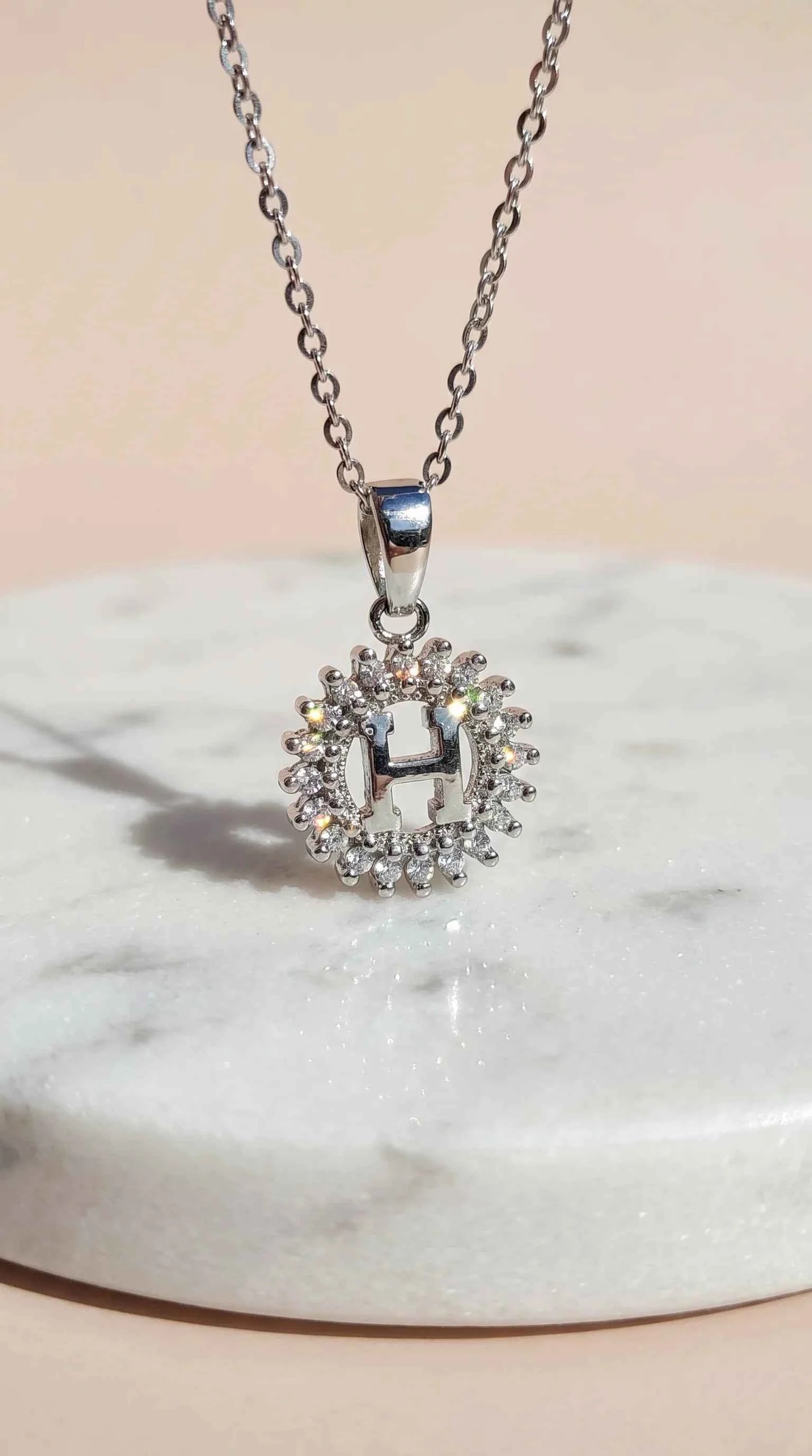 H Logo Round Crystal Pendant Necklace