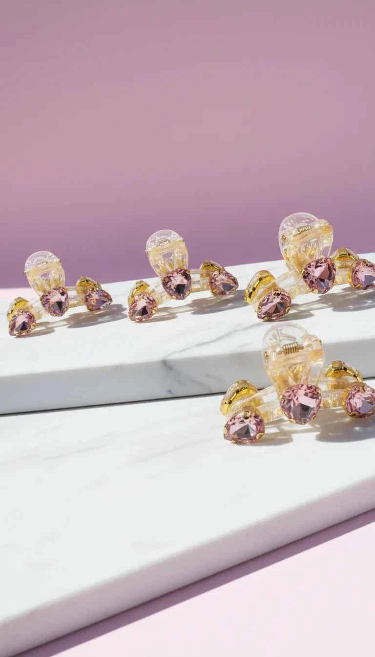 Crystal Mini Pink Hair Clamps Pack of 12