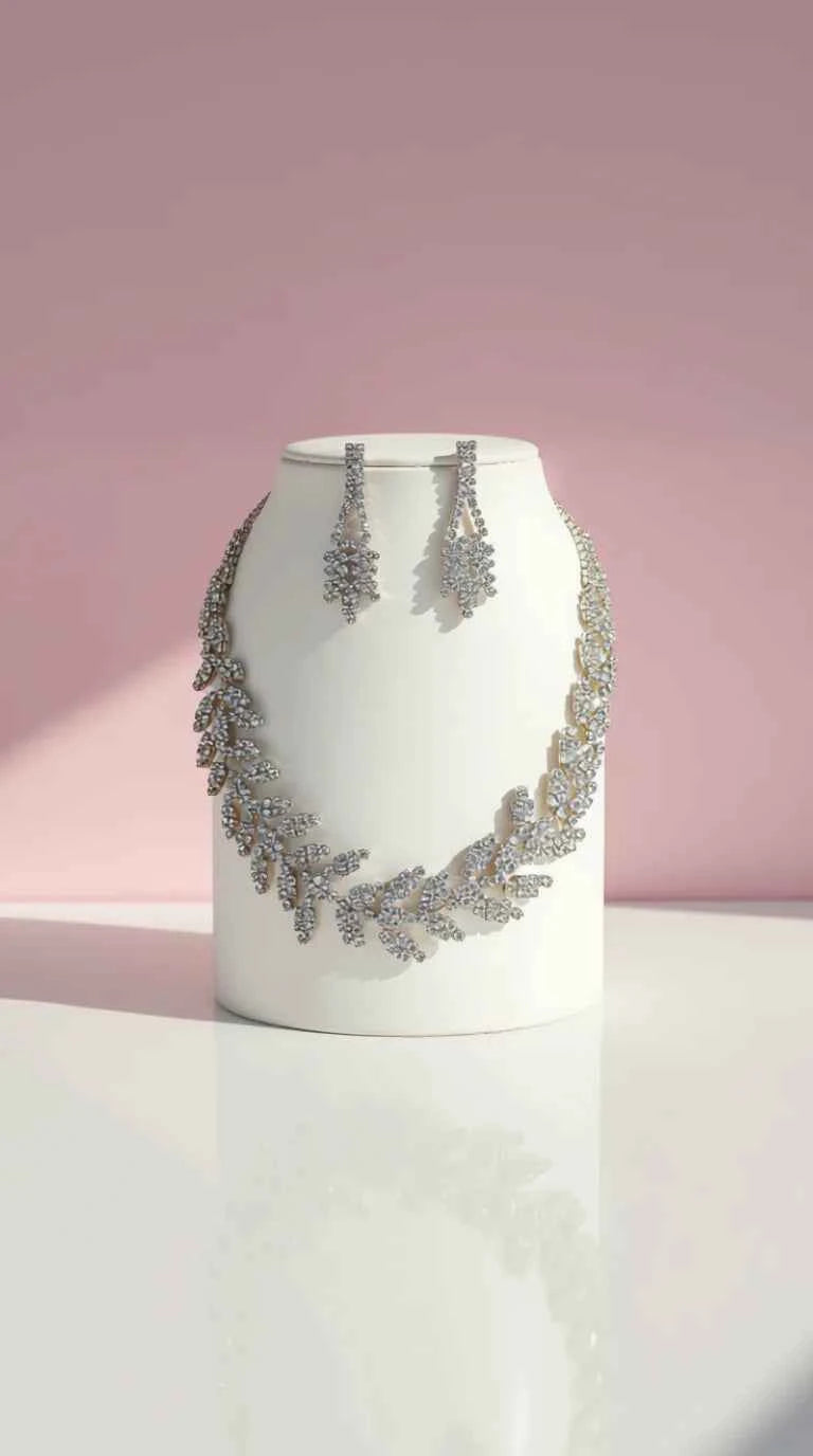 Crystal Leaf Layered Necklace & Earrings Set