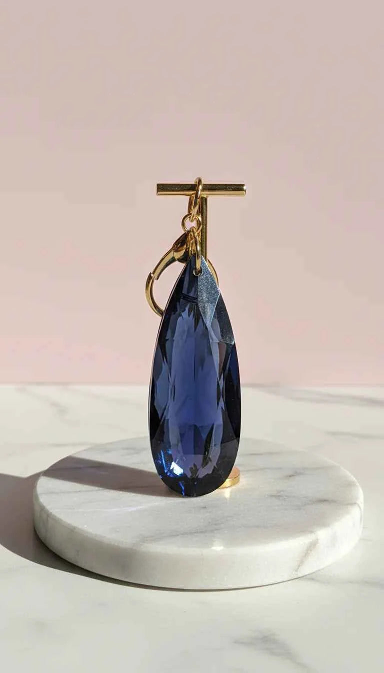 Faceted Glass Tear Drop Bubble Key Ring