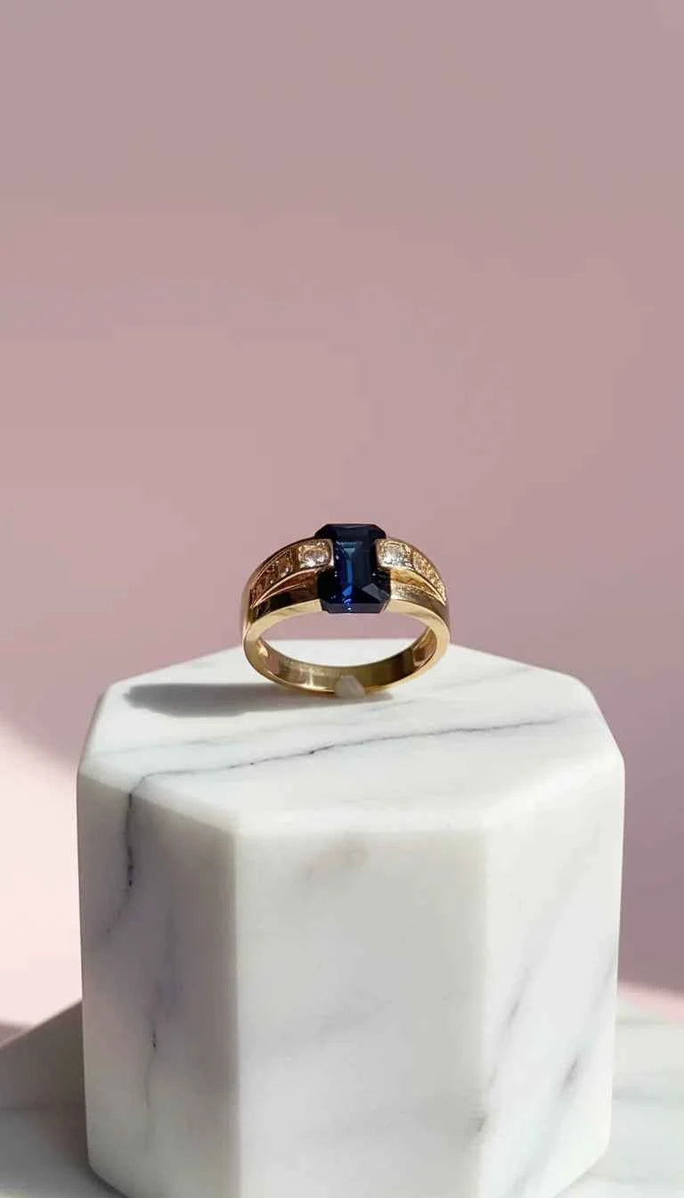 Blue Crystal Gold Band Ring Box set of 12