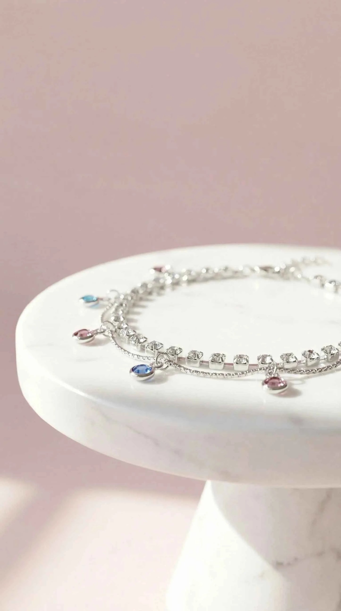 Layered Rainbow Crystal Charm Tennis Anklet