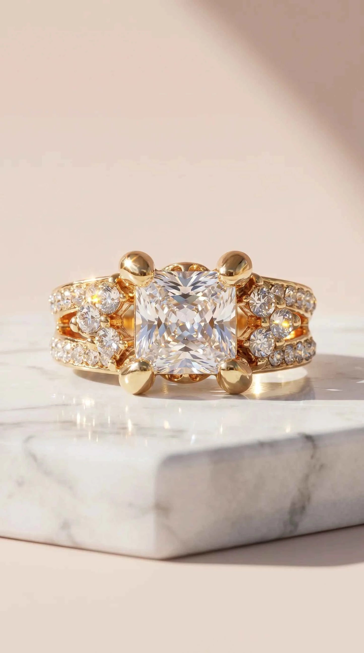 Box Set Of 12 Gold Square Cut Crystal Rings