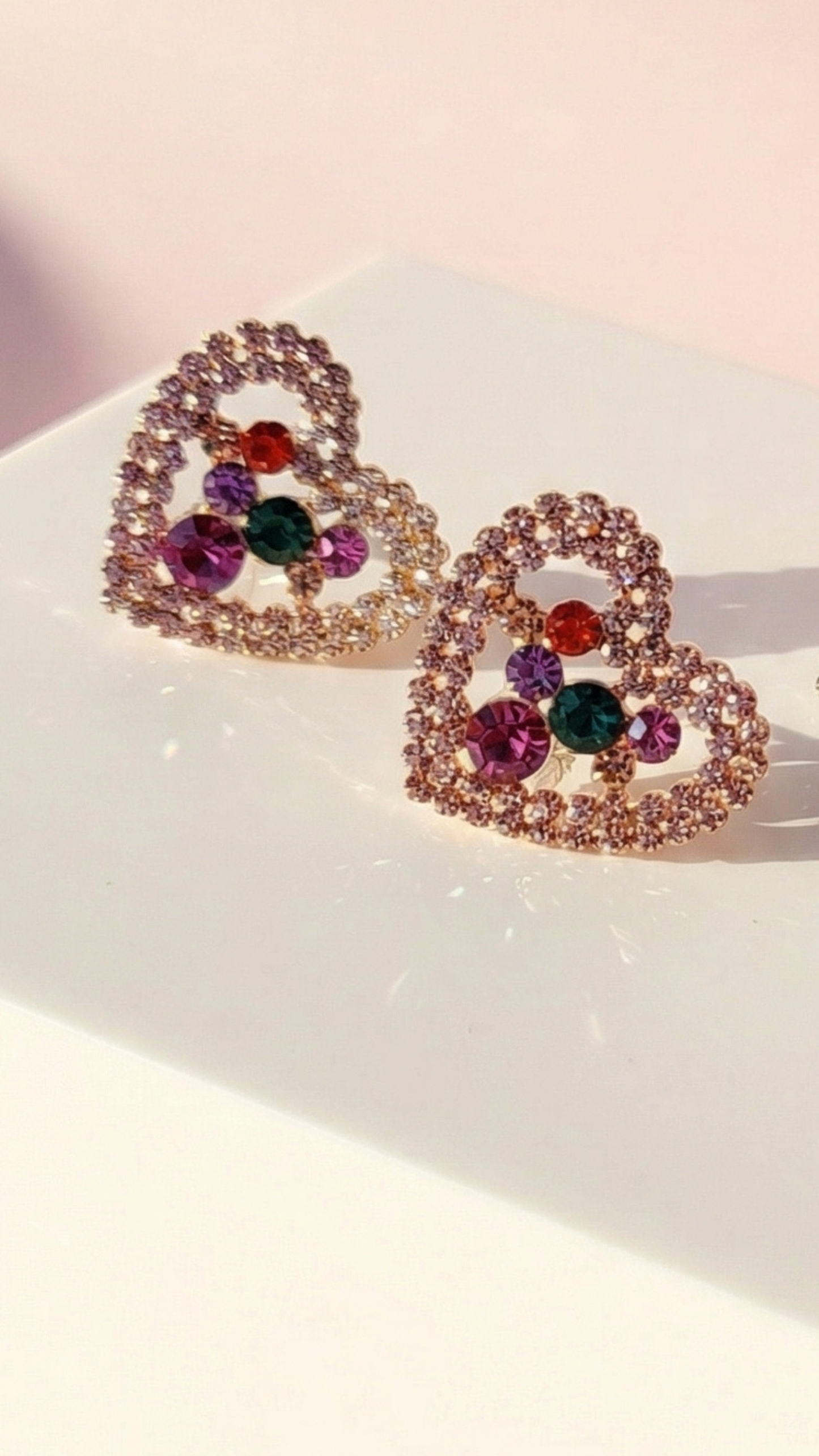 Heart Crystal Non Pierced Clip On Earrings
