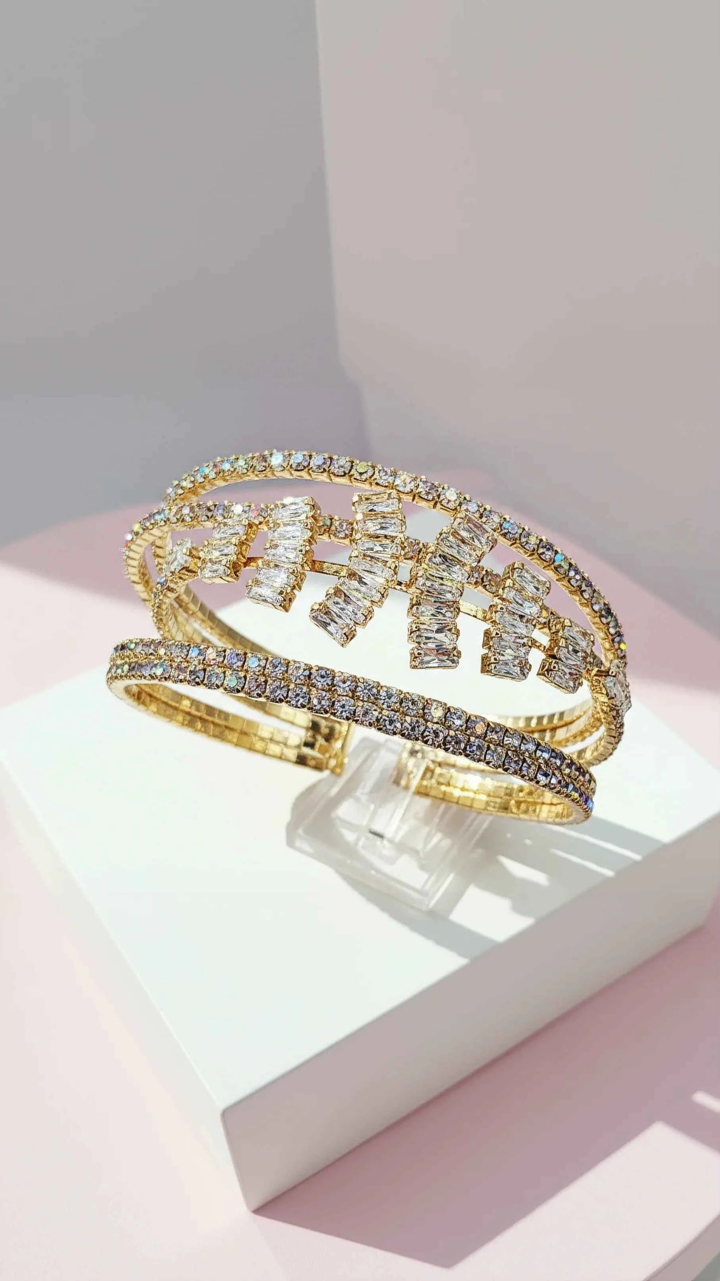 Baguette Cut Iridescent Crystal Cuff Bracelet