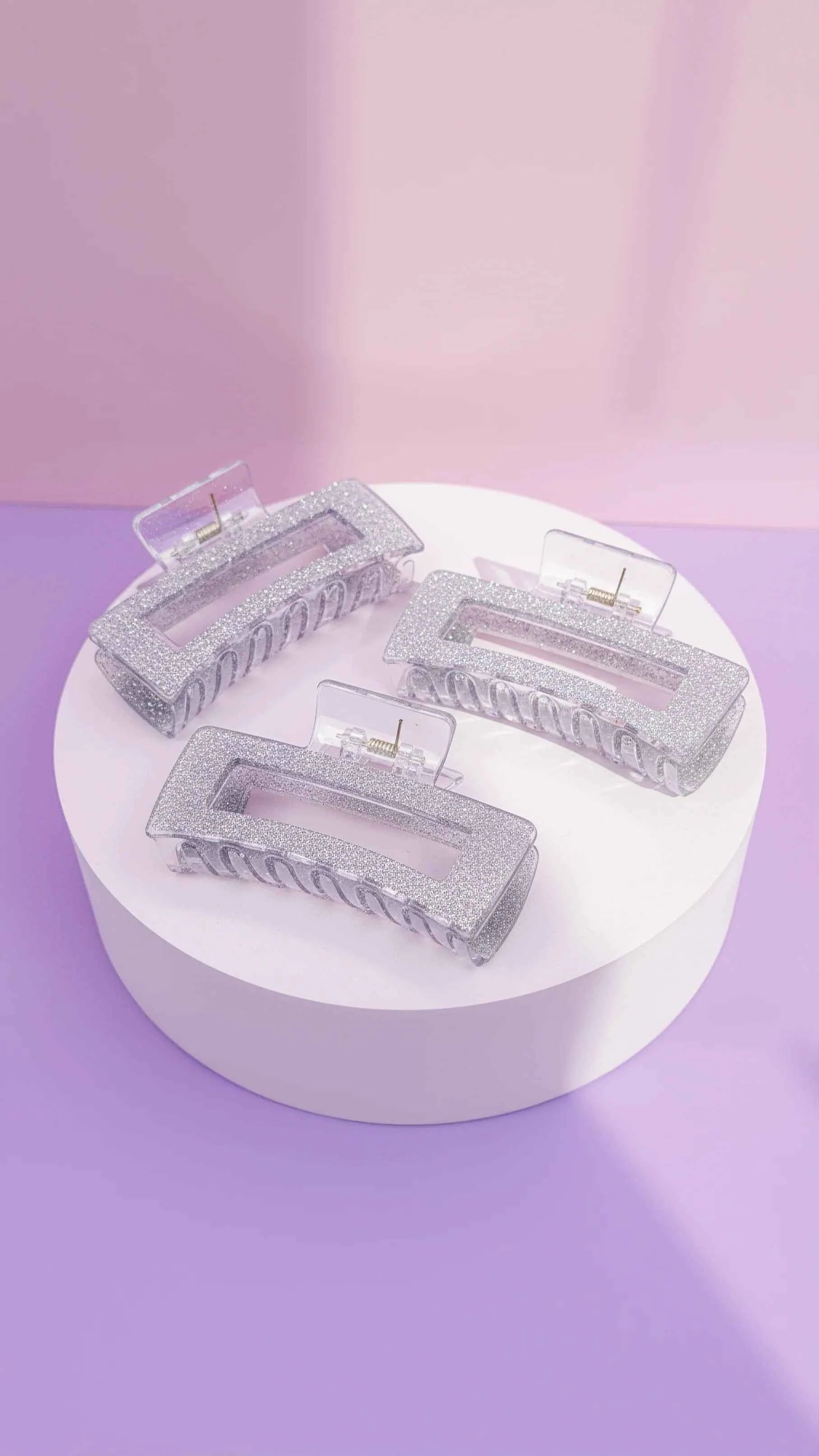 Silver Glitter Hair Clamps Pack of 12