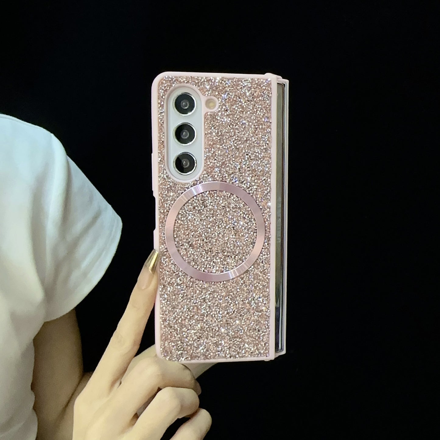 Suitable for Samsung Z Fold 6 Phone Case, Foldable Screen Z Fold 5/W24 Protective Cover, Magnetic Glitter Z Fold 3/4 Case