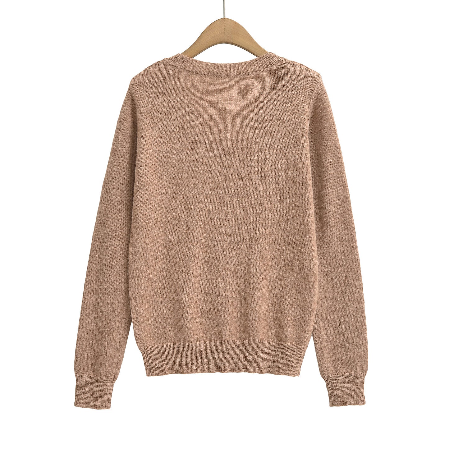 Solid color V-neck long sleeved sweater