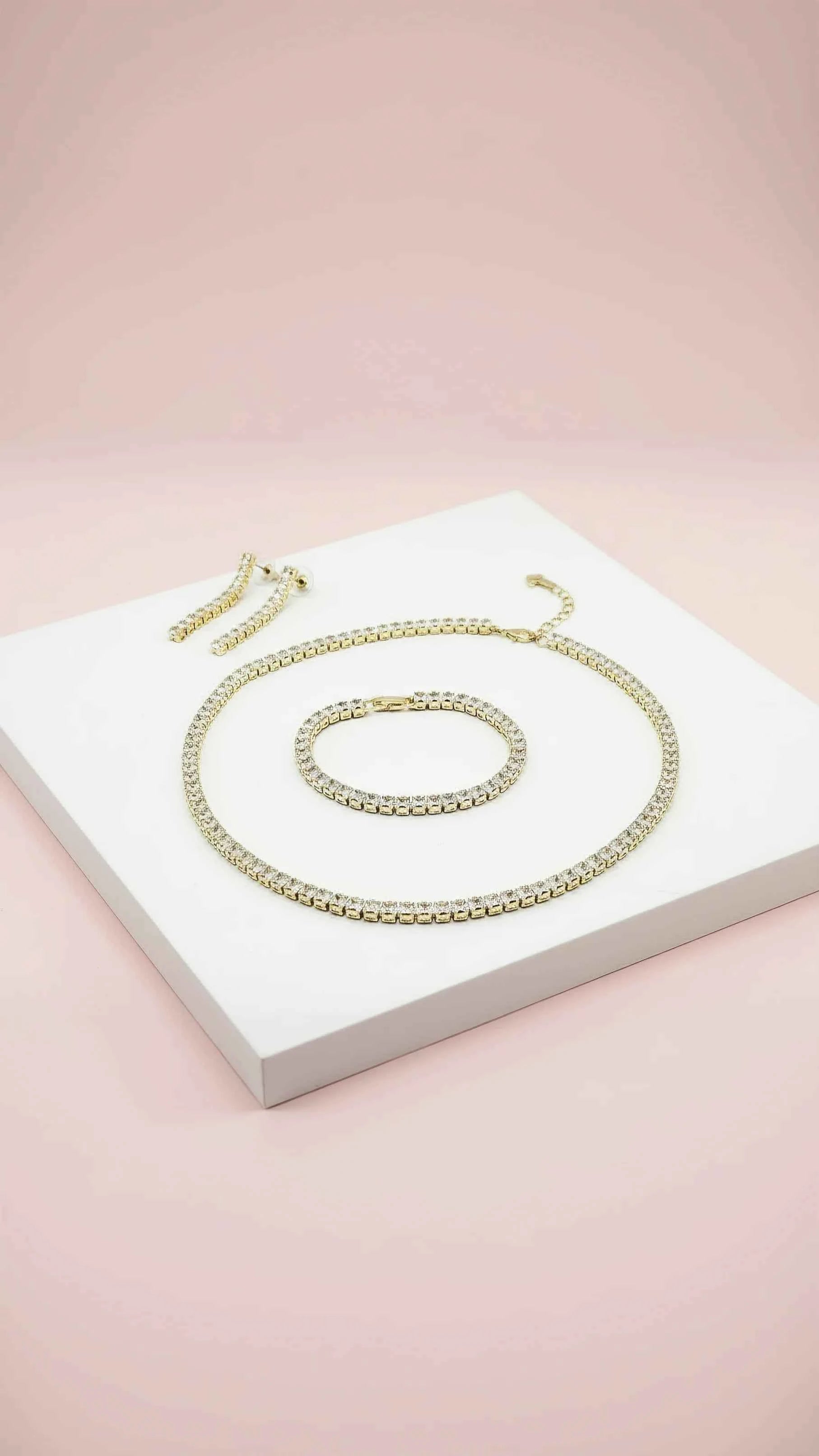 Square Cut Crystal Tennis Necklace Trio Set