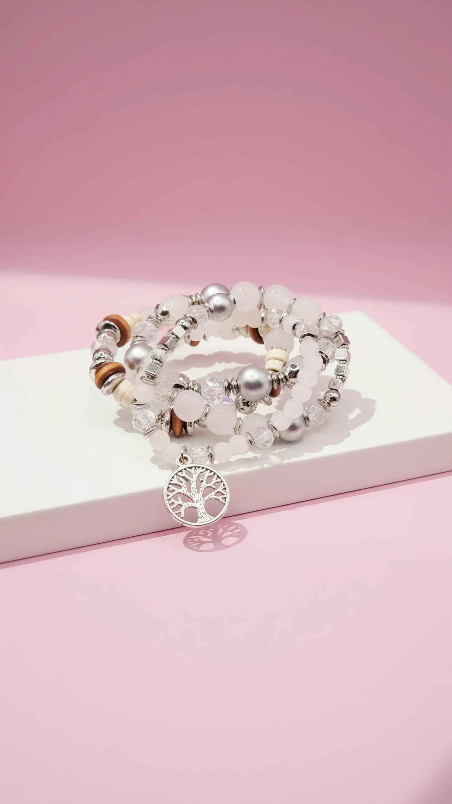 Tree Charm Ceramic Beaded Bracelet Set