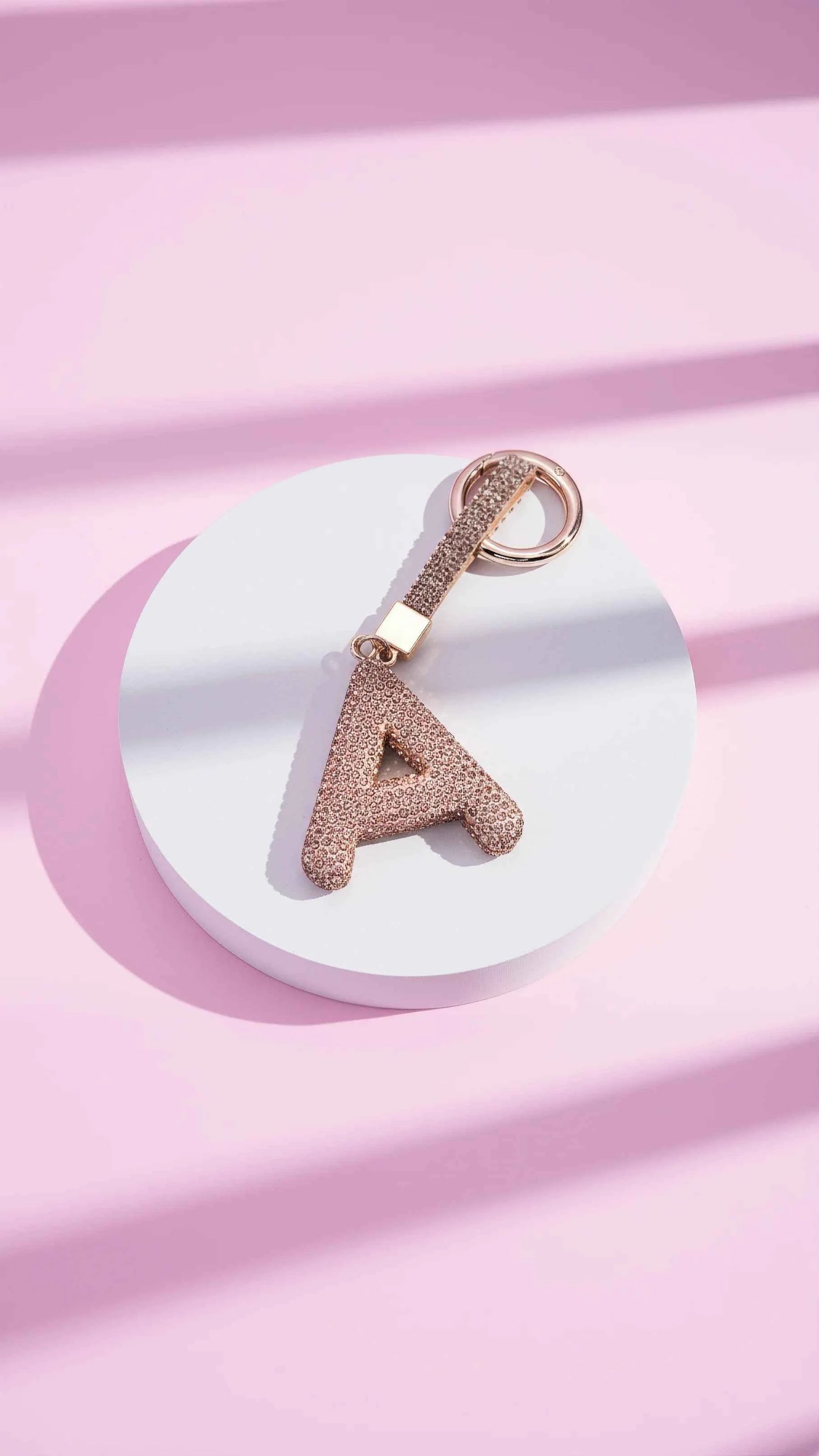 Initial Letter Rose Gold Crystal Key Ring & Bag Charm