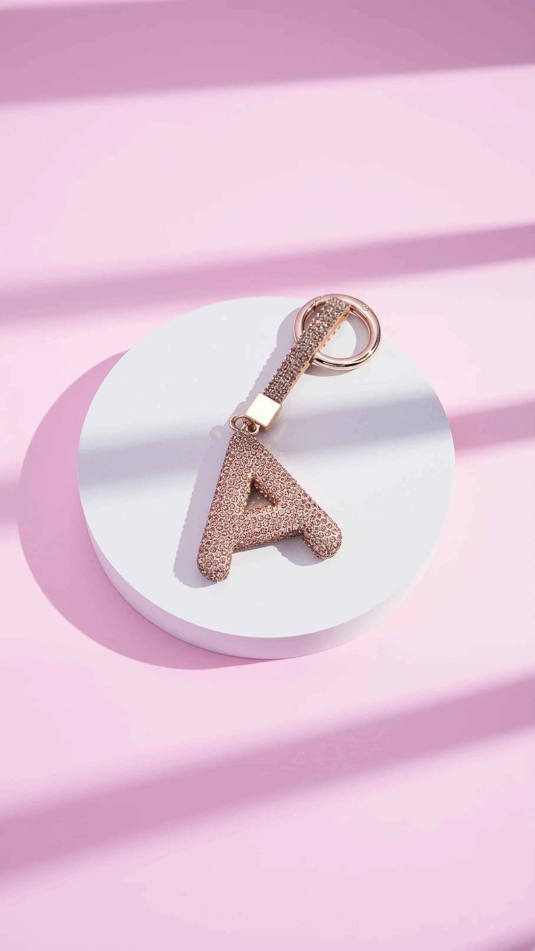 Initial Letter Rose Gold Crystal Key Ring & Bag Charm