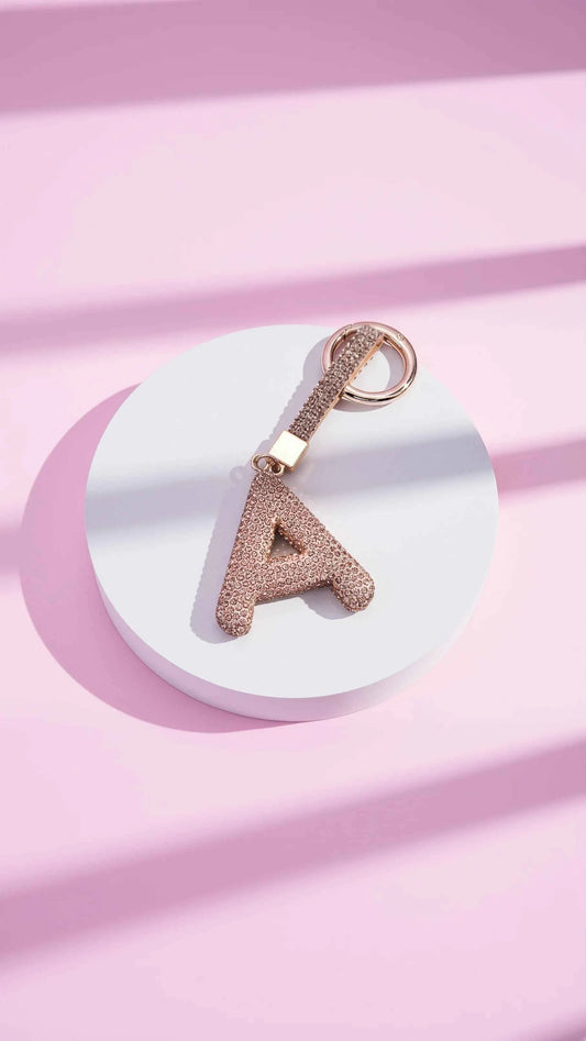 Initial Letter Rose Gold Crystal Key Ring & Bag Charm