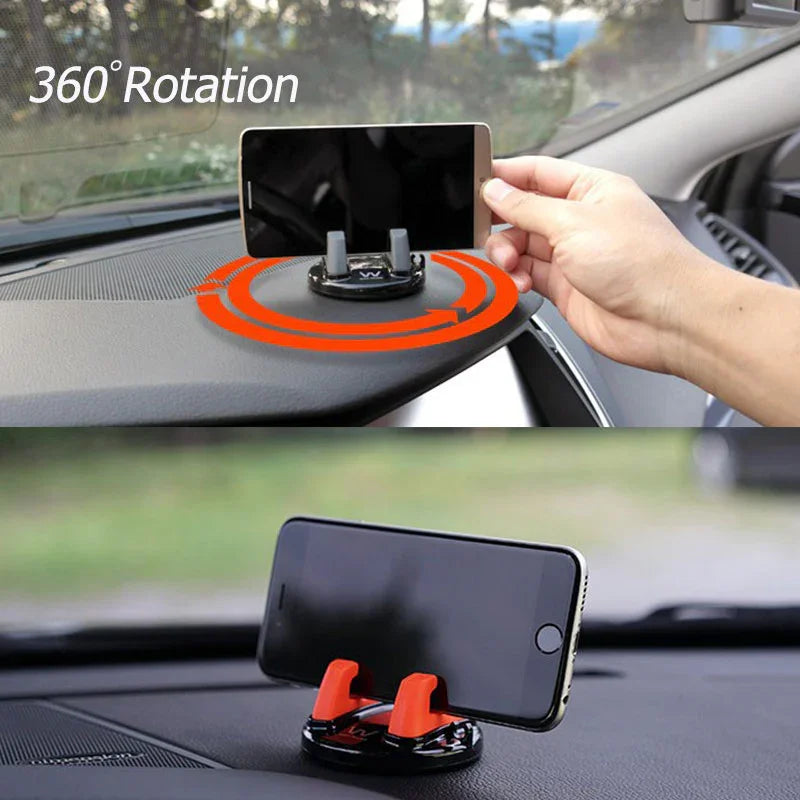 360 degree rotating car phone holder mount on dashboard holding smartphones