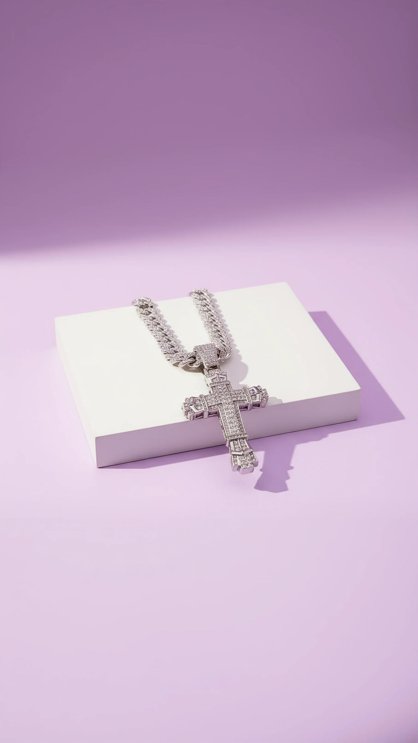 Waterproof Oversized Stainless Steel Crystal Cross Necklace