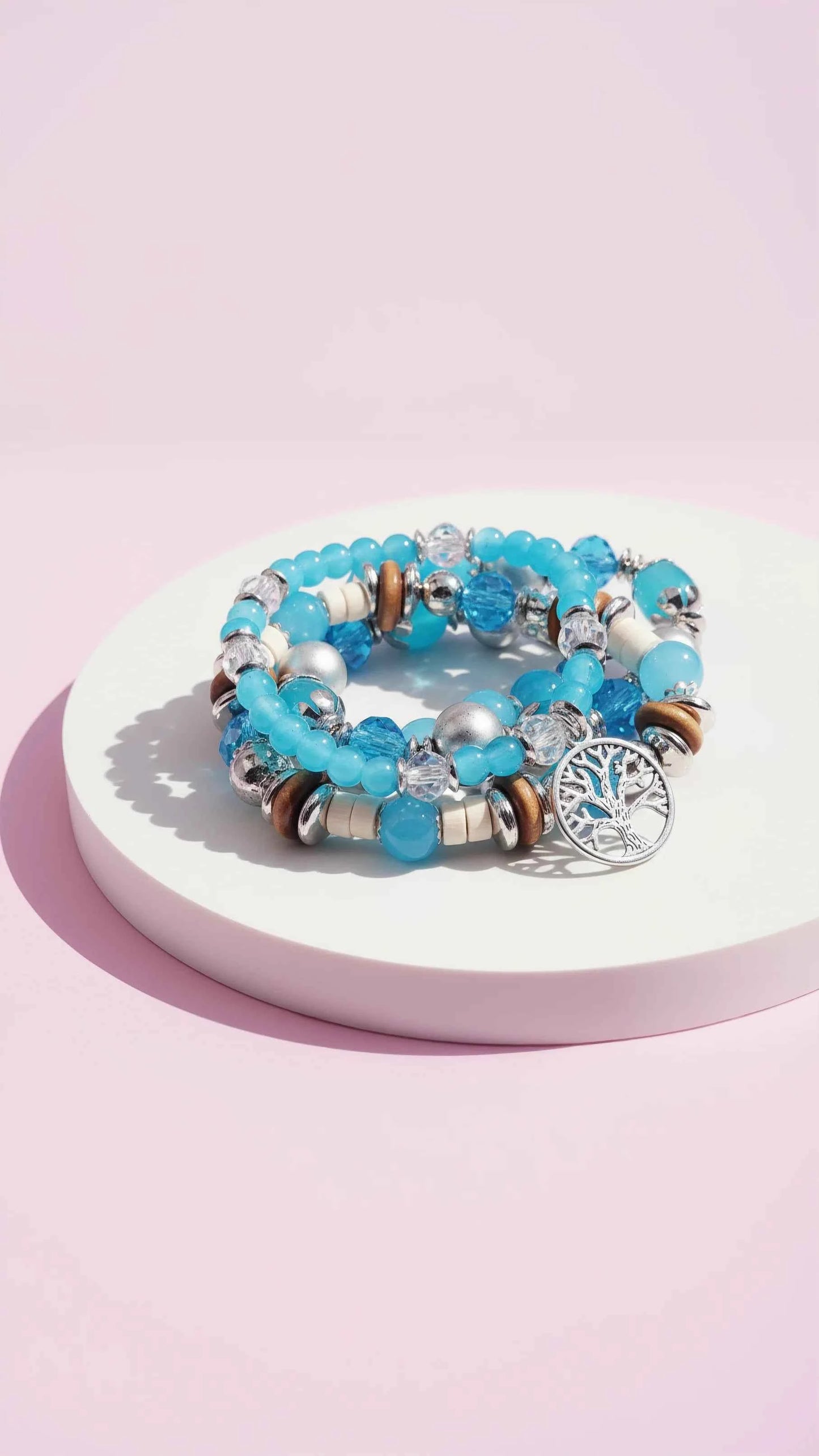 Tree Charm Ceramic Beaded Bracelet Set