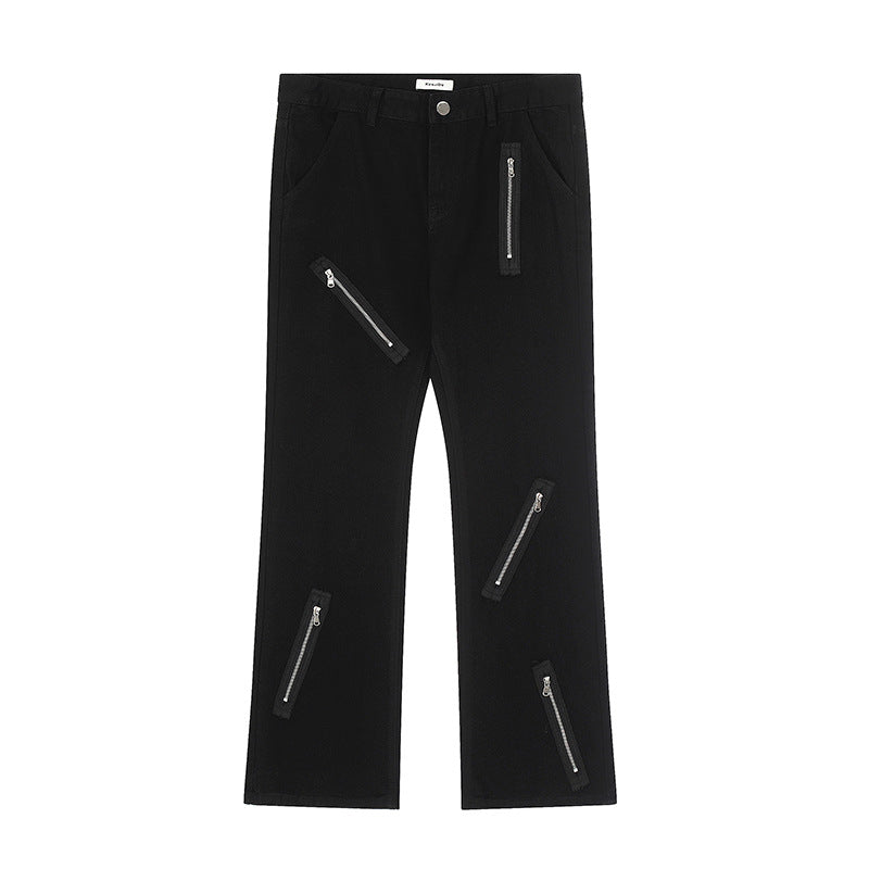 Cool Zipper Flared Denim Pants Casual Loose Slim Fit Trousers