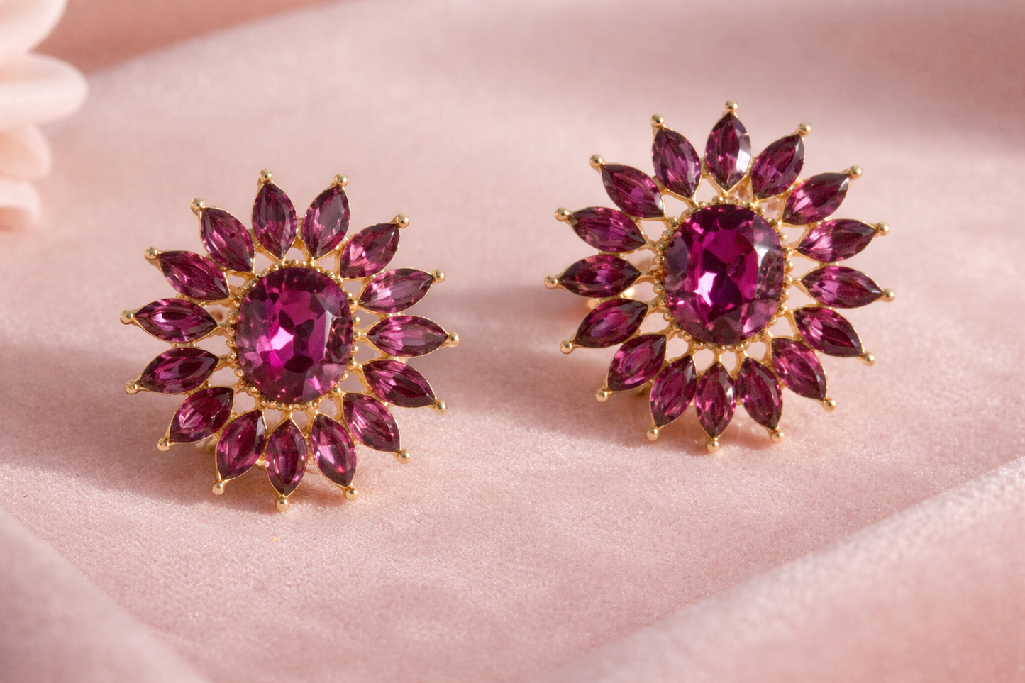 Oval Starburst Crystal Stud Earrings