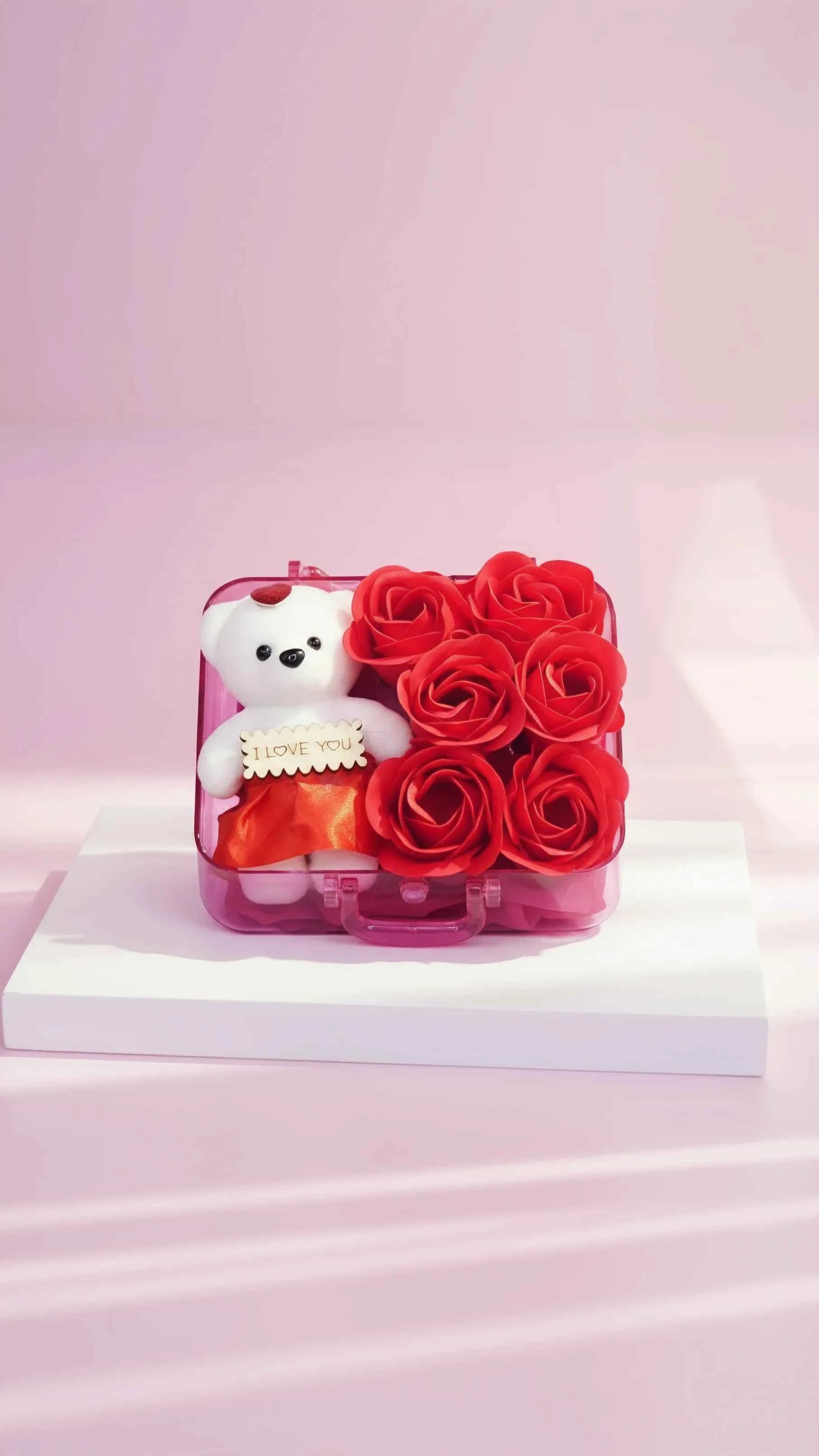 Scented Roses & Teddy With Gift Box Carry Case