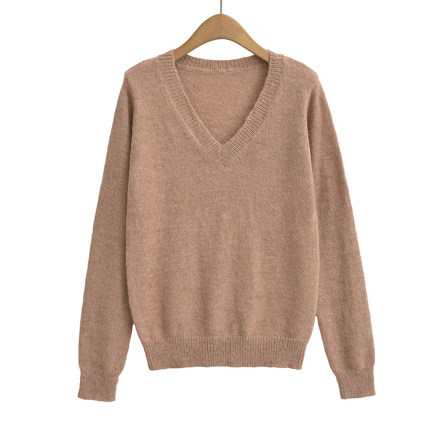 Solid color V-neck long sleeved sweater