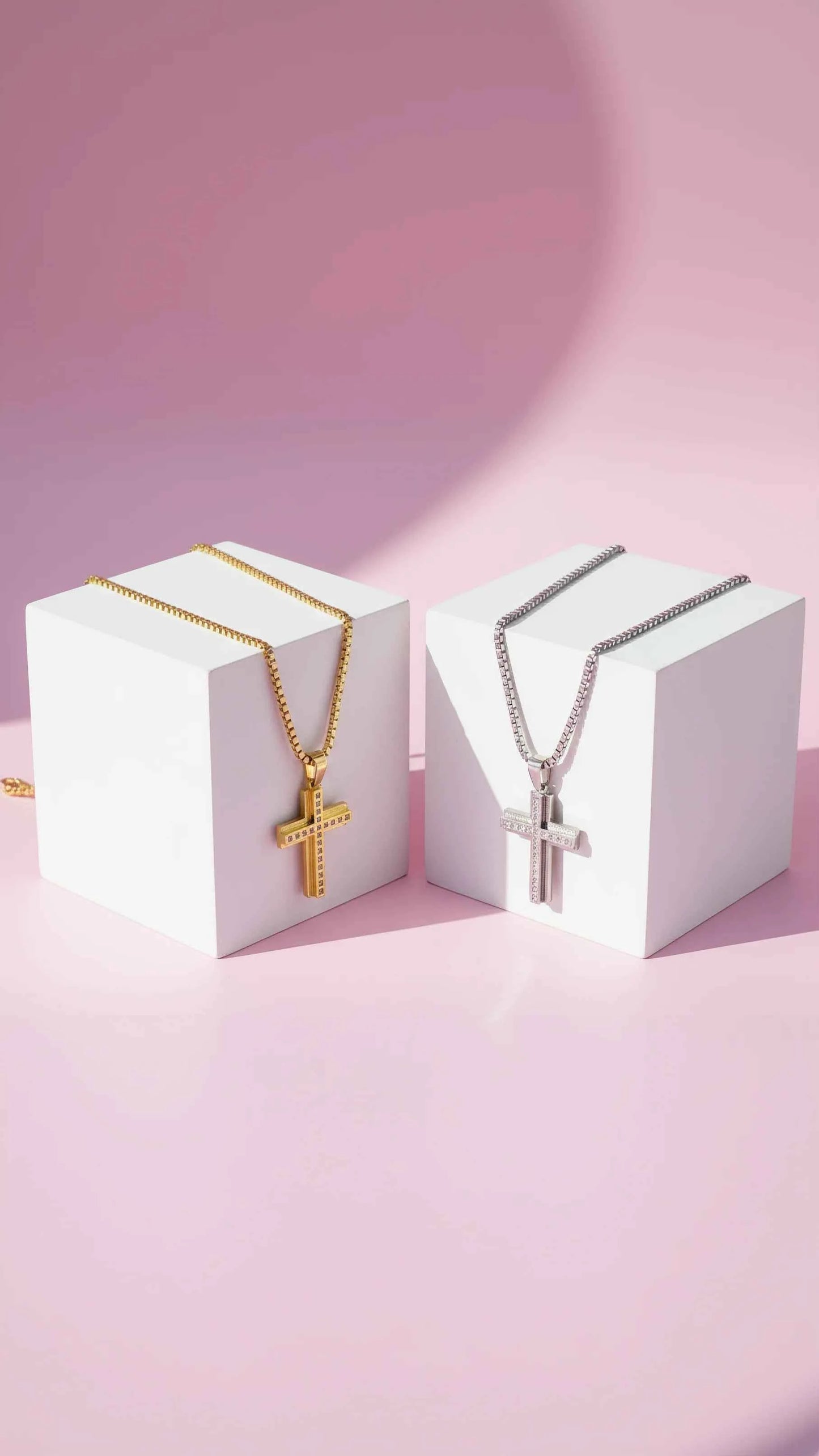 Layered Crystal Silver Cross Necklace