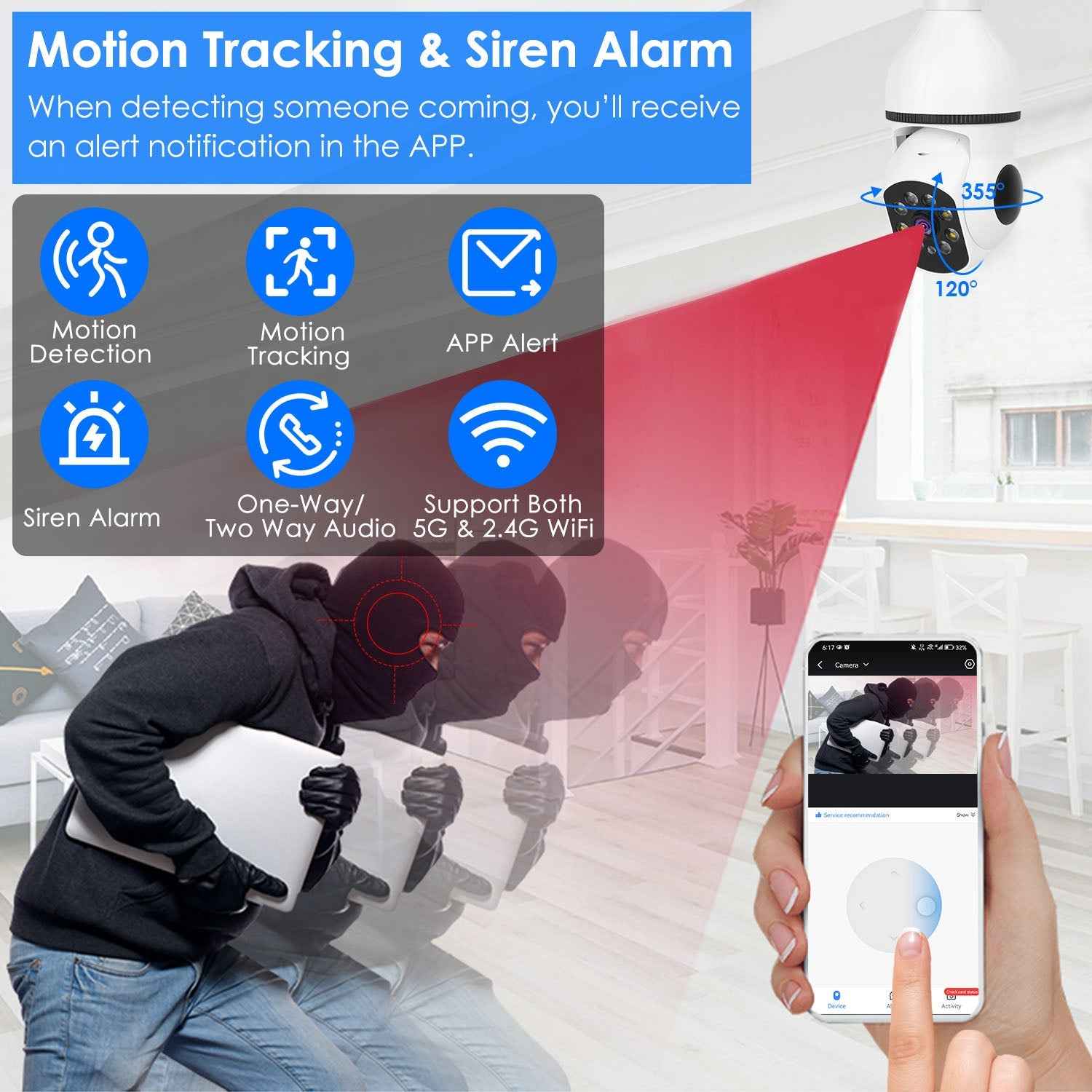 E27 WiFi Bulb Camera 1080P FHD Security