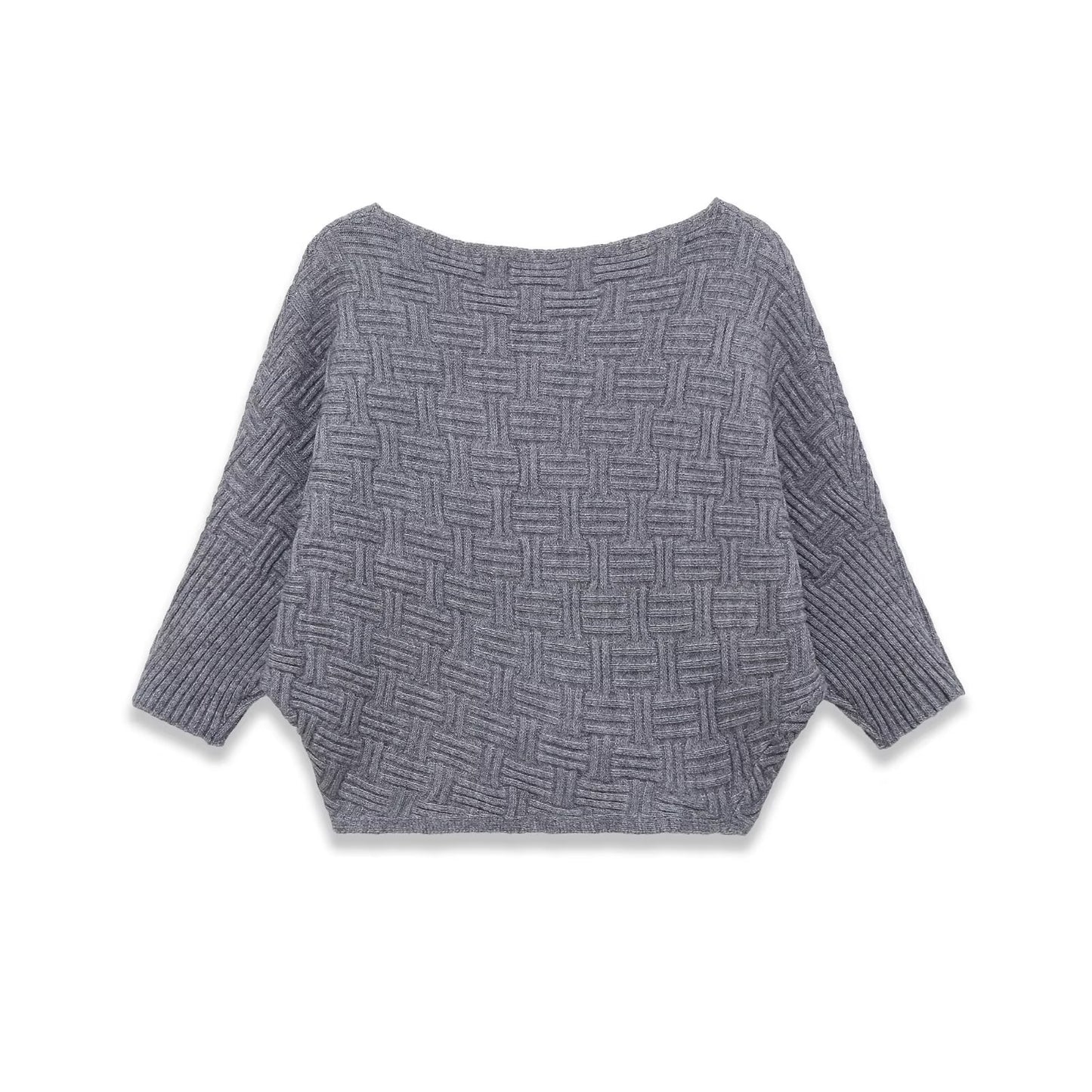 Asymmetric textured knitted sweater with a single collar