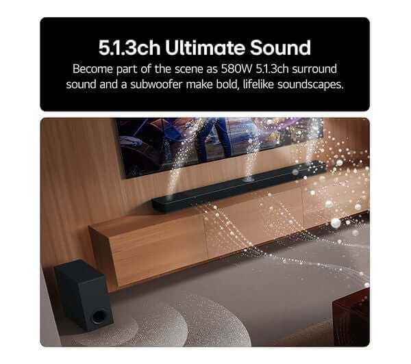 LG US80TR SOUNDBAR HOME CINEMA 5.1.3 WIRELESS SUBWOOFER 580W 4K DOLBY ATMOS HDMI