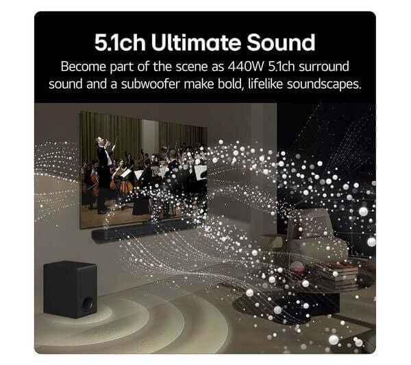 LG US60TR SOUNDBAR 5.1 440W WIRELESS SUBWOOFER BLUETOOTH HDMI USB AI SOUND PRO