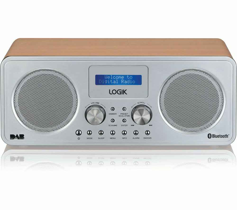 LOGIK L75DAB20 PORTABLE DAB+ FM BLUETOOTH 5.0 RADIO SILVER & WOOD USB