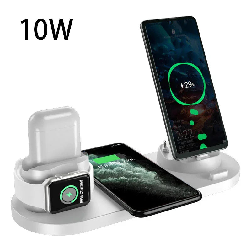 4-in-1 wireless charging station for smartphone, smartwatch, and earbuds