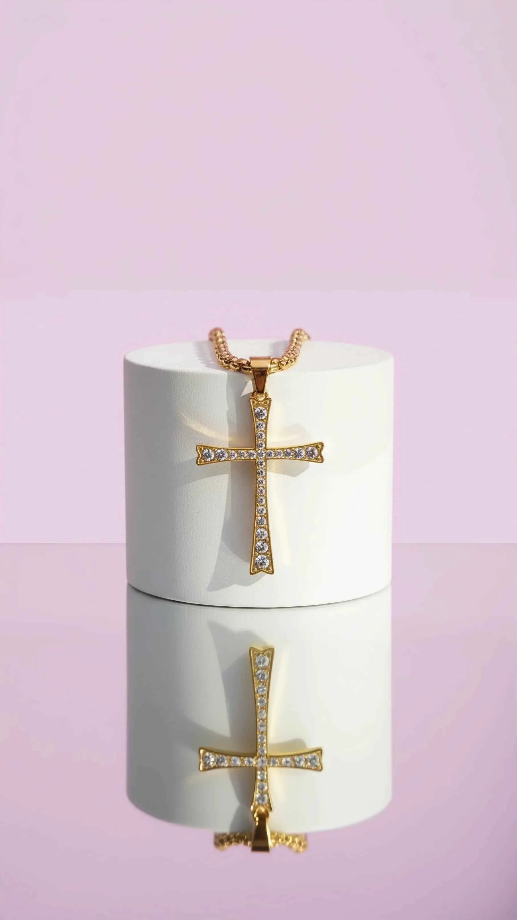 Curved Crystal Cross Necklace