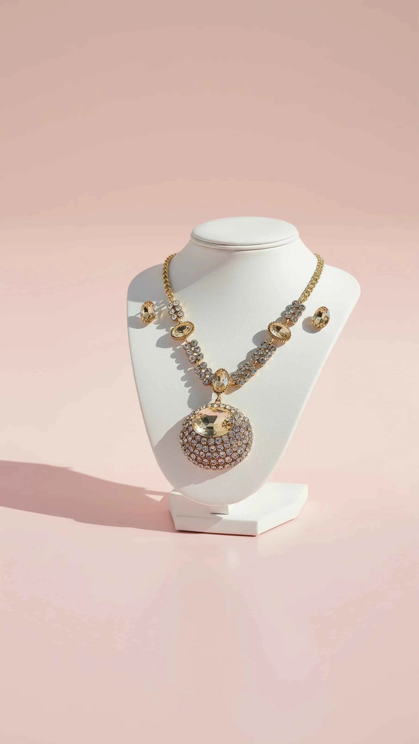 Oval Jewelled Crystal Necklace & Earrings Set