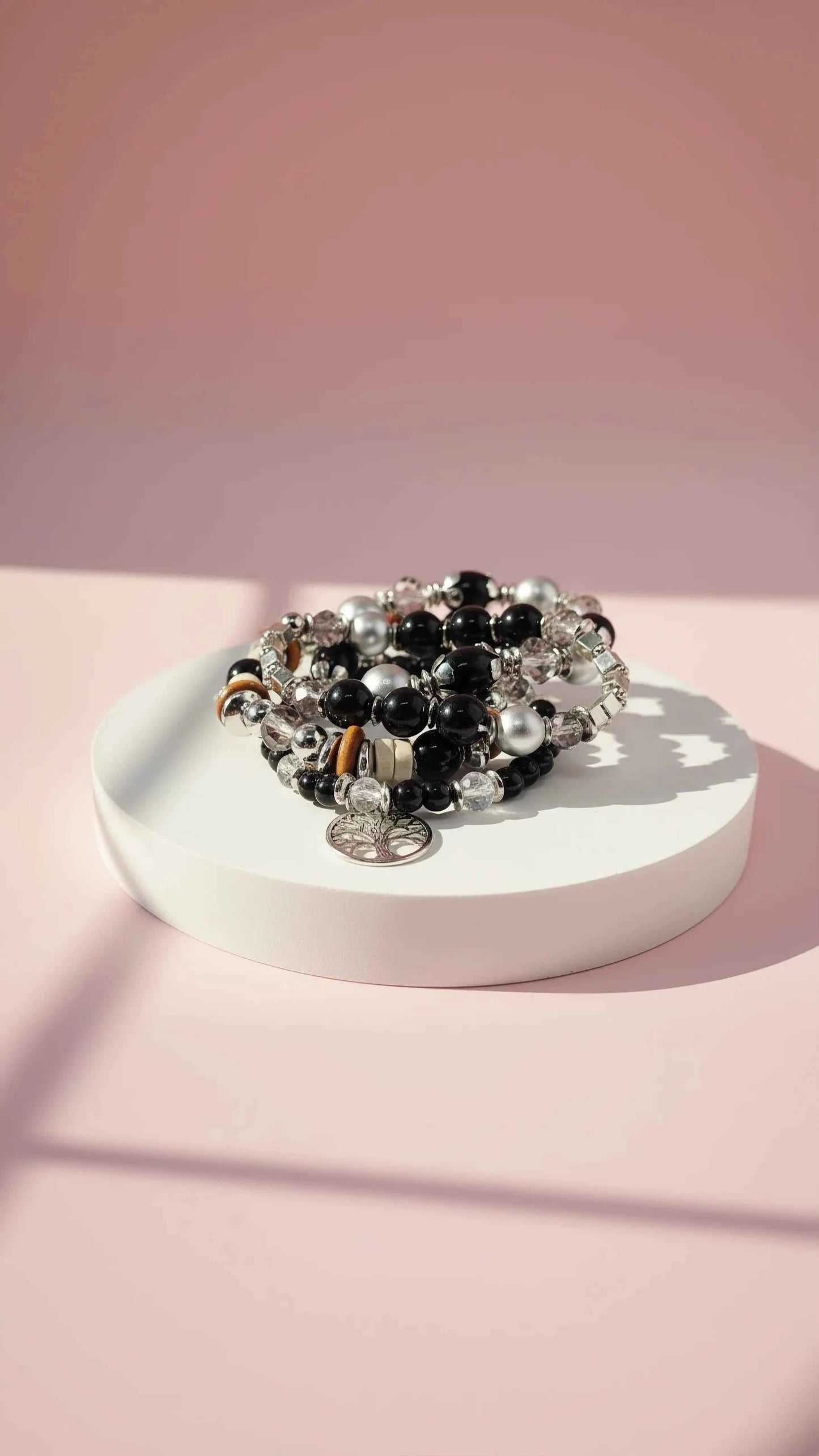 Tree Charm Ceramic Beaded Bracelet Set