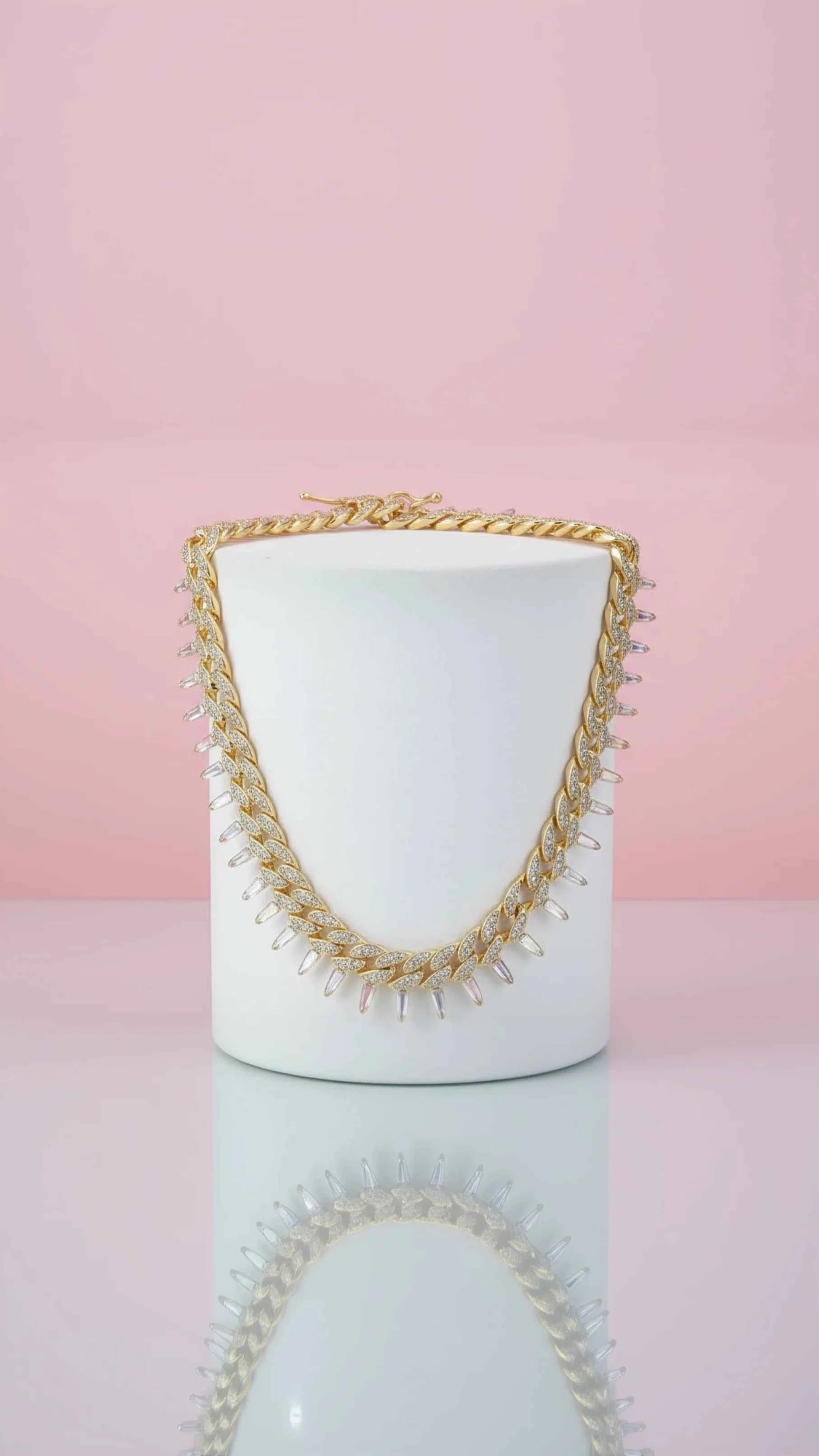 Waterproof Stainless Steel Crystal Spike Chain