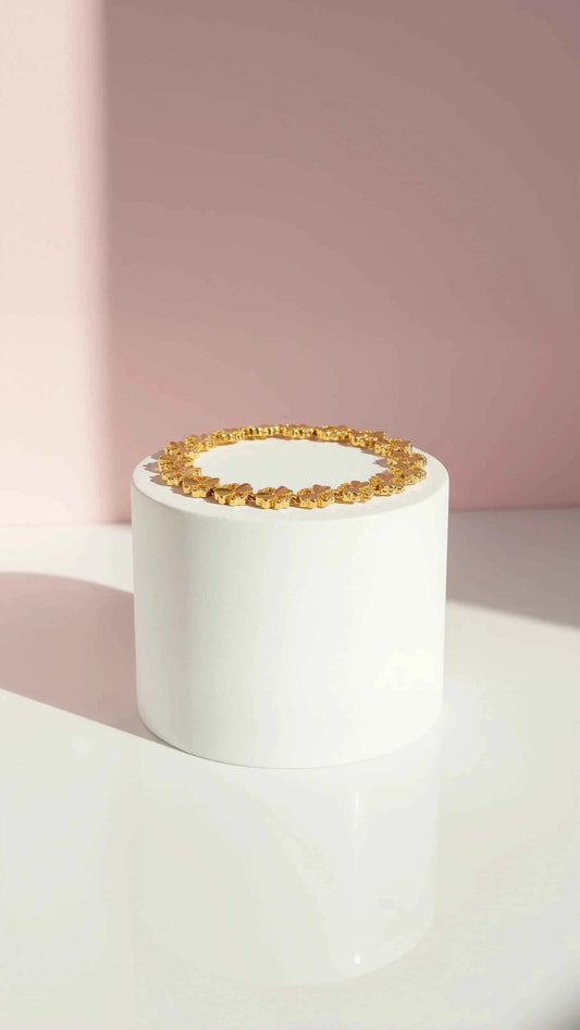 Waterproof 24k Gold Plated Clover Leaf Link Bracelet