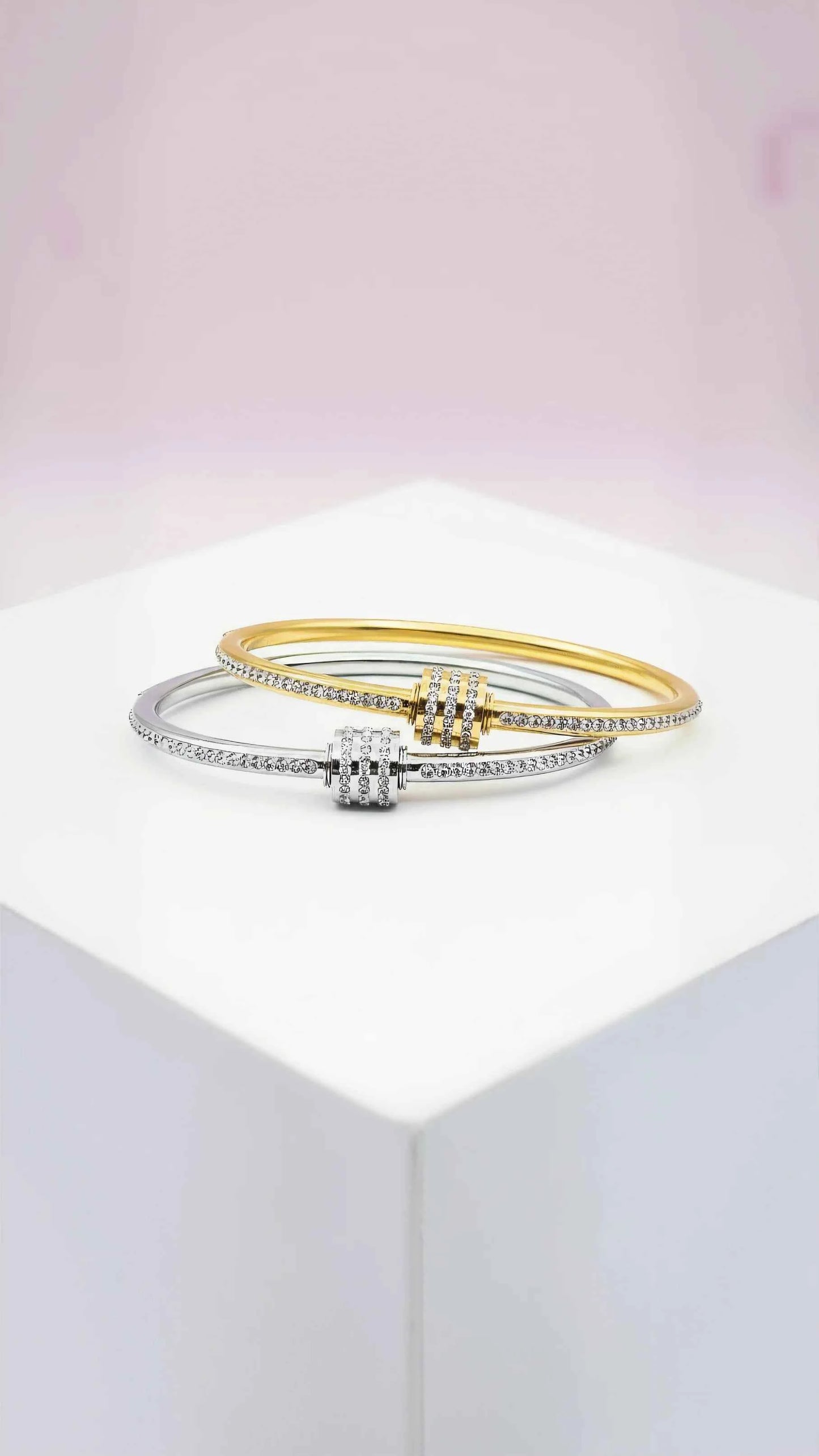 Waterproof Curved Crystal Stacking Bangle Stainless Steel