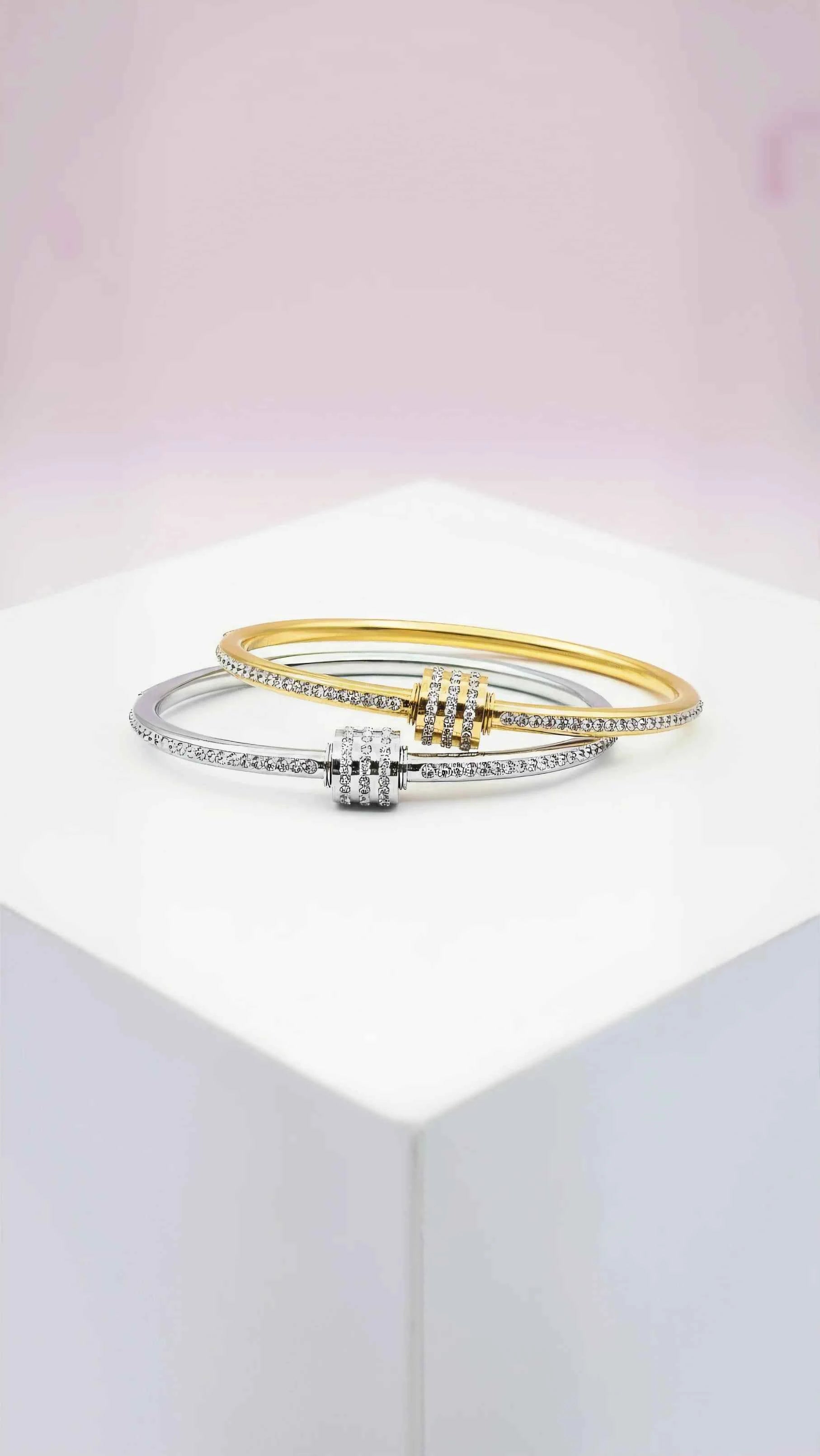 Waterproof Curved Crystal Stacking Bangle Stainless Steel