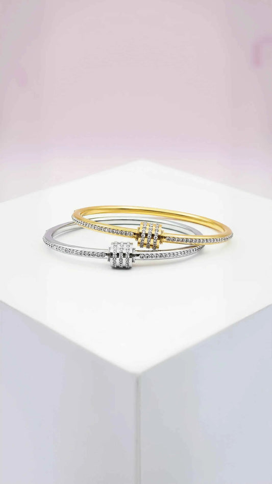 Waterproof Curved Crystal Stacking Bangle Stainless Steel