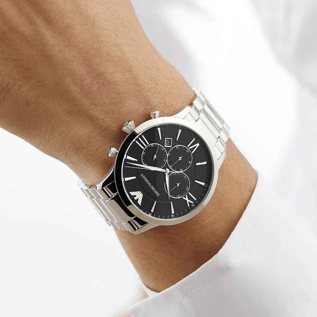 Emporio Armani AR11208 Giovanni Men's Silver & Black Watch