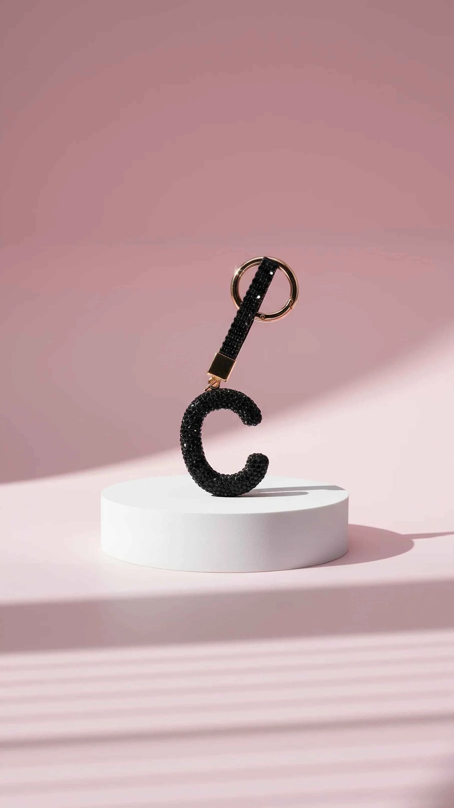 Initial Letter Black Crystal Key Ring & Bag Charm